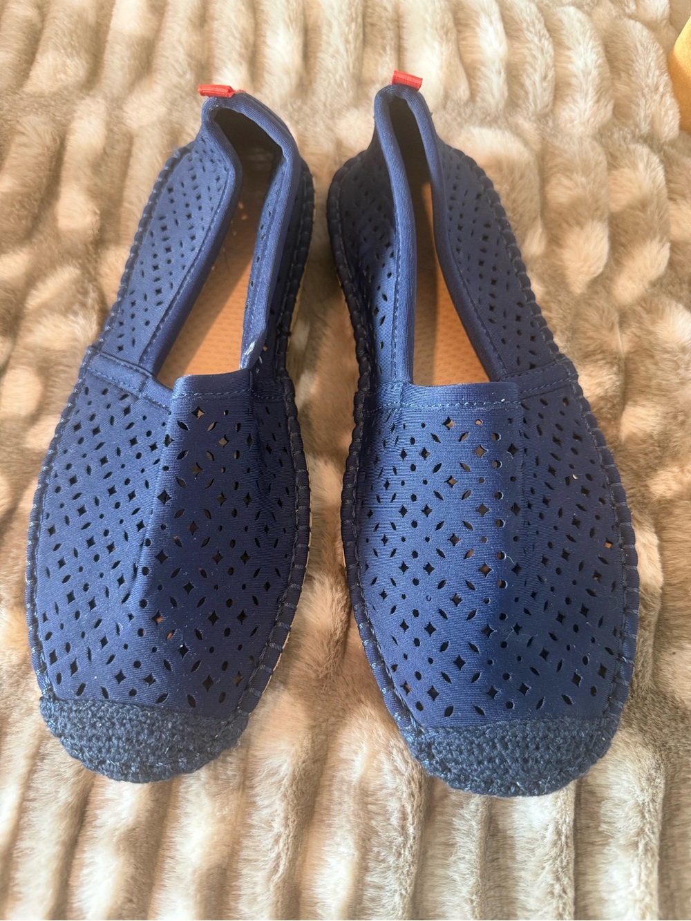 Women's Navy Perforated Espadrille Slip-Ons
